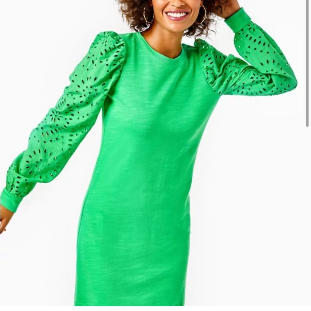 Lilly Pulitzer Jasona dress. Vibrant green with eyelet sleeves